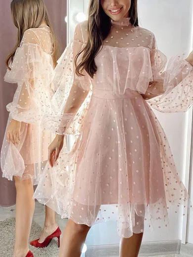 A-line High Neck Tulle Knee-length Homecoming Dresses With Cascading Ruffles #Milly020107715