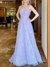 Ball Gown/Princess Floor-length V-neck Lace Tulle Appliques Lace Prom Dresses #Milly020107716