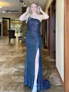 Trumpet/Mermaid One Shoulder Glitter Sweep Train Ruffles Prom Dresses #Milly020107734