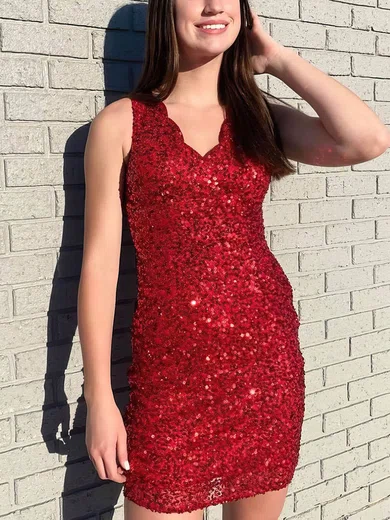 V-neck Sequin Bodycon Homecoming Dresses #Milly020107736