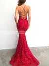 Trumpet/Mermaid V-neck Lace Sweep Train Prom Dresses #Milly020107752