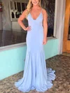 Trumpet/Mermaid V-neck Jersey Sweep Train Prom Dresses #Milly020107757