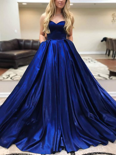 Ball Gown/Princess Sweep Train Sweetheart Satin Pockets Prom Dresses #Milly020107758