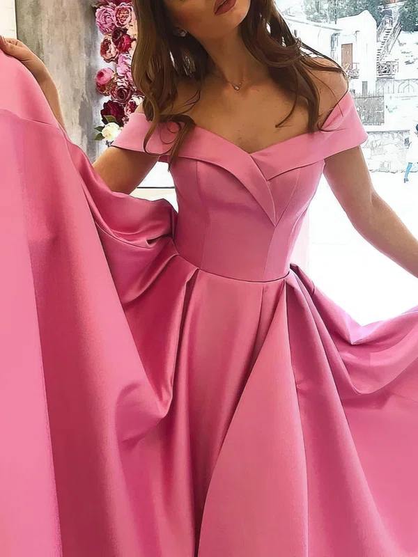 A-line Sweep Train Off-the-shoulder Satin Cap Sleeves Elegant Prom Dresses #Milly020107760