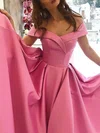 A-line Sweep Train Off-the-shoulder Satin Cap Sleeves Elegant Prom Dresses #Milly020107760