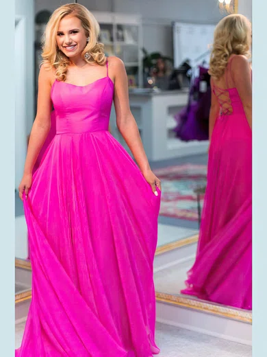 A-line V-neck Chiffon Sweep Train Prom Dresses #Milly020107762