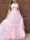 Ball Gown/Princess Sweep Train Square Neckline Tulle Silk-like Satin Flower(s) Prom Dresses #Milly020107764