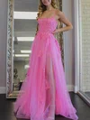 Ball Gown/Princess Sweep Train Square Neckline Tulle Appliques Lace Prom Dresses #Milly020107766
