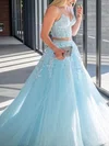 Ball Gown V-neck Tulle Sweep Train Appliques Lace Prom Dresses #Milly020107770