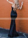 Trumpet/Mermaid V-neck Silk-like Satin Sweep Train Split Front Prom Dresses #Milly020107777