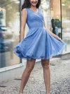A-line V-neck Glitter Short/Mini Homecoming Dresses #Milly020107780