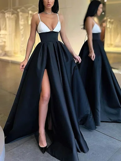 Ball Gown V-neck Satin Prom Dresses With Ruched #Milly020107781