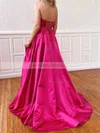 A-line Strapless Satin Sweep Train Pockets Prom Dresses #Milly020107785