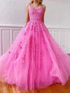 Ball Gown Scoop Neck Tulle Prom Dresses With Appliques #Milly020107786