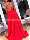A-line Square Neckline Satin Sweep Train Pockets Prom Dresses #Milly020107787