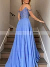 A-line Off-the-shoulder Chiffon Sweep Train Beading Prom Dresses #Milly020107788
