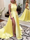 Ball Gown/Princess Sweep Train Scoop Neck Satin Beading Prom Dresses #Milly020107792