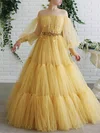 Ball Gown/Princess Floor-length Illusion Tulle Long Sleeves Beading Prom Dresses #Milly020107586