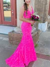 Trumpet/Mermaid Sweep Train V-neck Lace Two-pieces Prom Dresses #Milly020107587