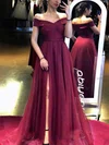 Ball Gown/Princess Sweep Train Off-the-shoulder Glitter Split Front Prom Dresses #Milly020107590