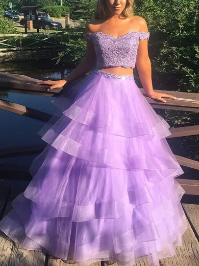 Organza Off-the-shoulder Ball Gown/Princess Floor-length Beading Prom Dresses #Milly020107594