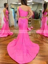 Trumpet/Mermaid One Shoulder Silk-like Satin Sweep Train Ruffles Prom Dresses #Milly020107602