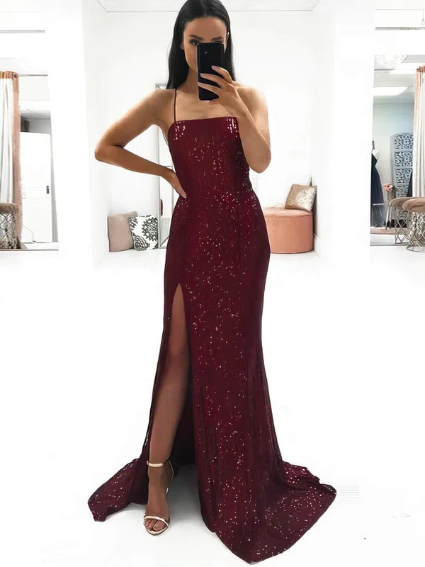 Sheath/Column Sweep Train Square Neckline Sequined Split Front Prom Dresses #Milly020107612