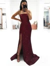Sheath/Column Square Neckline Sequined Sweep Train Split Front Prom Dresses #Milly020107612