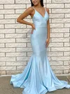 Trumpet/Mermaid V-neck Silk-like Satin Sweep Train Prom Dresses #Milly020107622