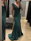 Trumpet/Mermaid Sweep Train V-neck Jersey Ruffles Prom Dresses #Milly020107633
