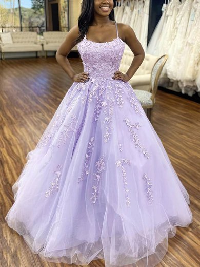 Ball Gown/Princess Sweep Train Scoop Neck Tulle Appliques Lace Prom Dresses #Milly020107643