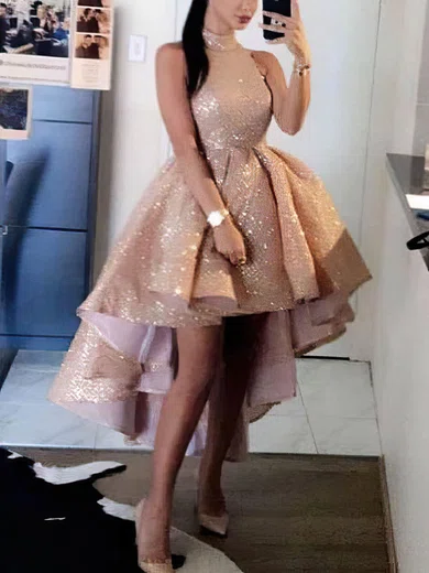 Ball Gown High Neck Asymmetrical Sparkly Prom Dresses #Milly020107647