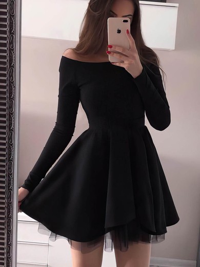 Black Off Shoulder Long Sleeves Mini Dress #Milly020107650