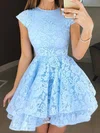 A-line Scoop Neck Lace Short/Mini Tiered Short Prom Dresses #Milly020107654