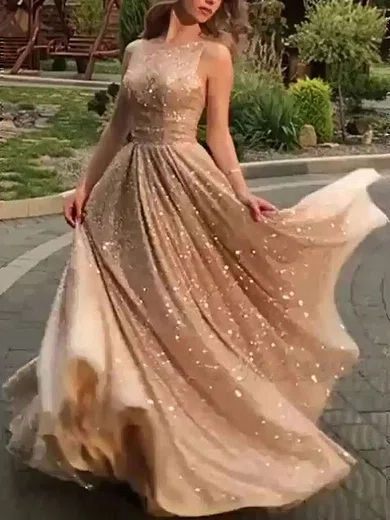 Ball Gown Scoop Neck Glitter Tulle Prom Dresses #Milly020107662