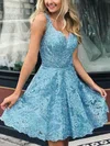A-line V-neck Lace Short/Mini Prom Dresses #Milly020107663