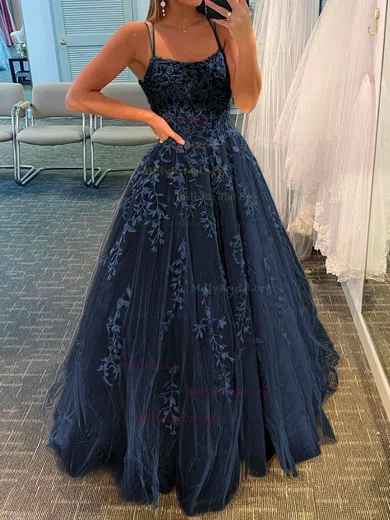 Black Appliques Tulle Scoop Flower Prom Dress Black Appliques Tulle Scoop Flower Prom Dress