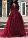 Ball Gown/Princess Sweep Train V-neck Tulle Beading Prom Dresses #Milly020107672