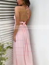 A-line Halter Chiffon Floor-length Split Front Prom Dresses #Milly020106590