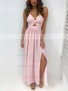 A-line Halter Chiffon Floor-length Split Front Prom Dresses #Milly020106590