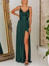 A-line Floor-length V-neck Silk-like Satin Split Front Prom Dresses #Milly020106591