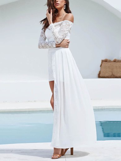 A-line Off-the-shoulder Lace Chiffon Ankle-length Prom Dresses #Milly020106611