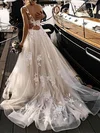 Ball Gown Illusion Tulle Sweep Train Wedding Dresses With Appliques Lace #Milly00024345