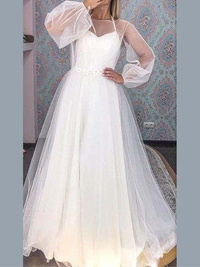 Ball Gown/Princess Illusion Tulle Sweep Train Wedding Dresses With Sashes / Ribbons #Milly00024362