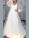 Ball Gown/Princess Illusion Tulle Sweep Train Wedding Dresses With Sashes / Ribbons #Milly00024362