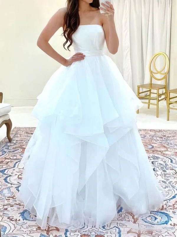 Ball Gown/Princess Straight Tulle Floor-length Wedding Dresses With Cascading Ruffles #Milly00024373