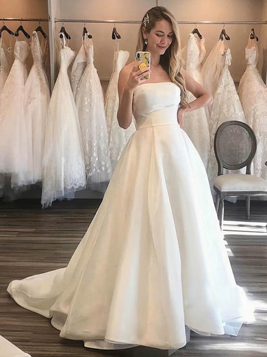 Ball Gown Straight Satin Court Train Wedding Dresses #Milly00024374