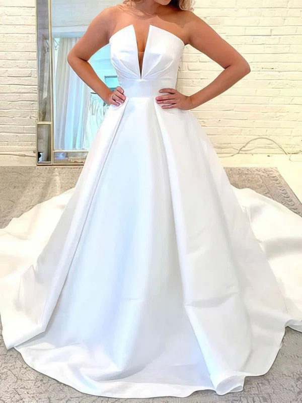 Ball Gown/Princess V-neck Satin Court Train Wedding Dresses #Milly00024375