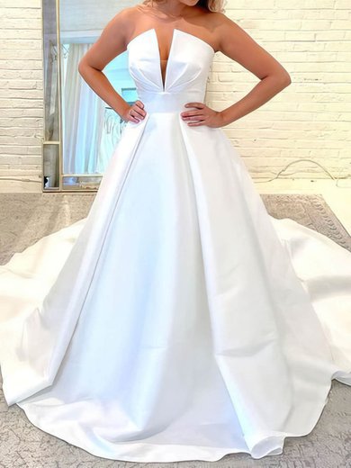 Ball Gown/Princess V-neck Satin Court Train Wedding Dresses #Milly00024375