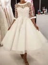 Ball Gown/Princess Illusion Tulle Tea-length Wedding Dresses With Flower(s) #Milly00024381